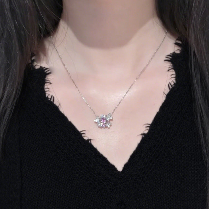 Silver Butterfly Fairy Pink-Purple Necklace