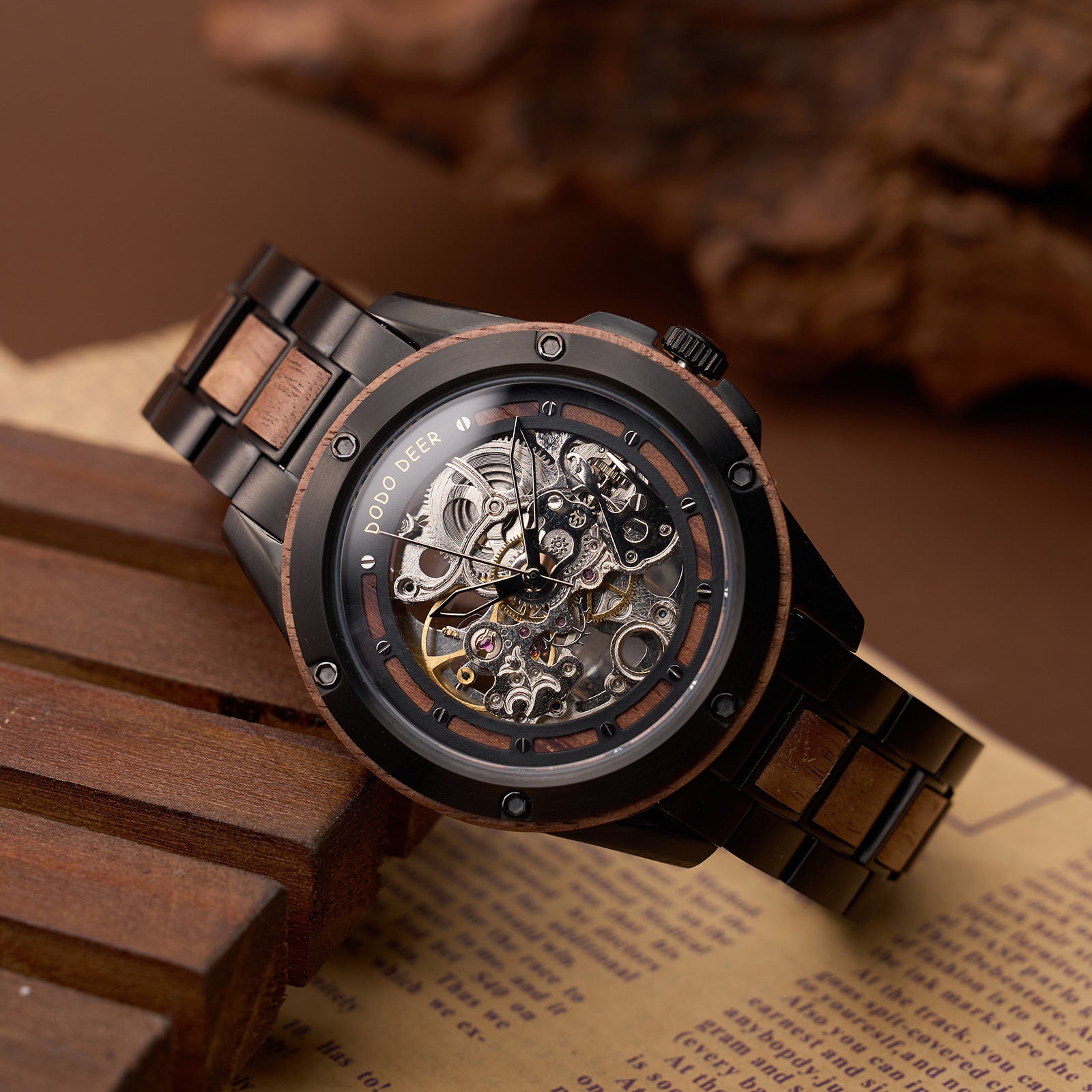 Openwork Mechanical Wooden Watch