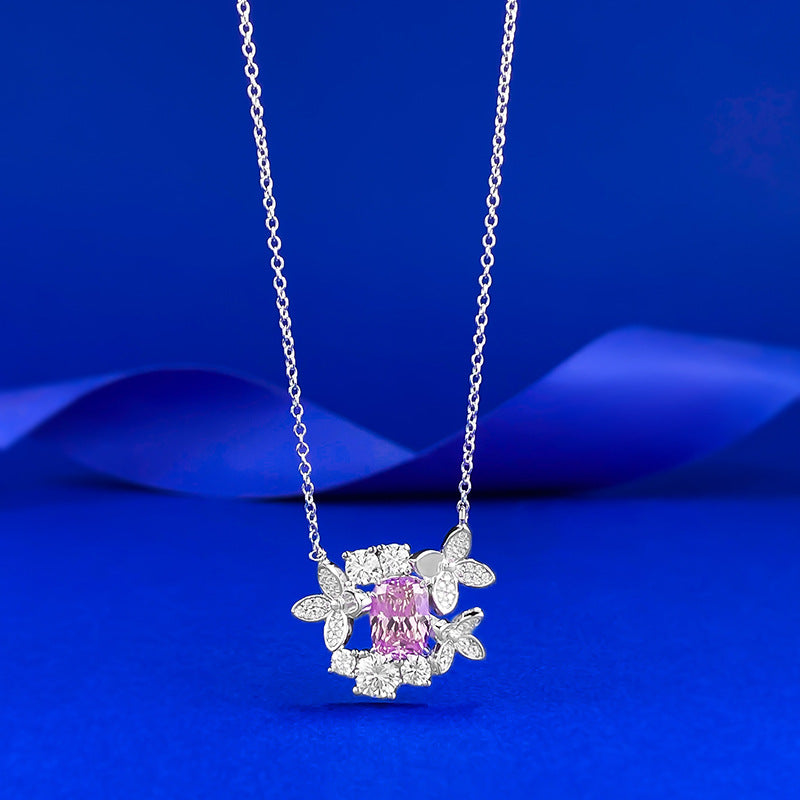 Silver Butterfly Fairy Pink-Purple Necklace