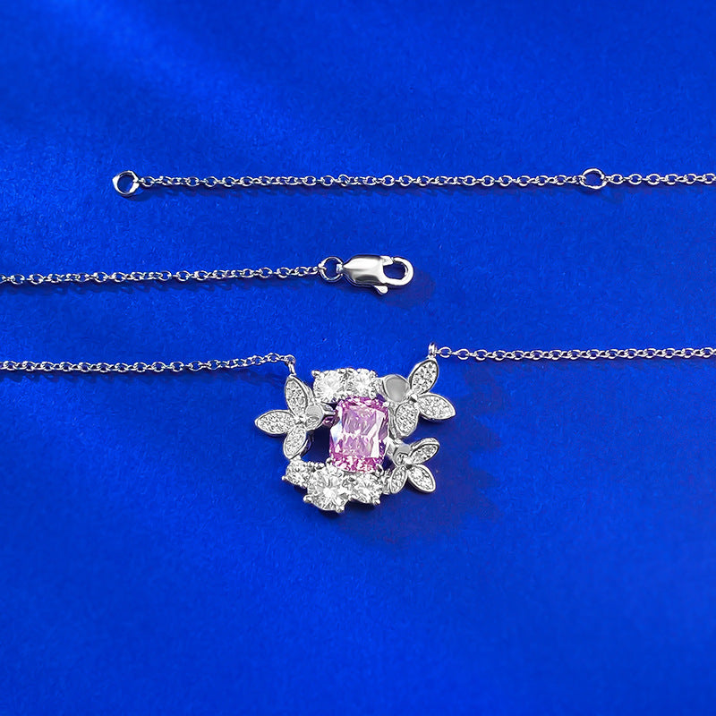 Silver Butterfly Fairy Pink-Purple Necklace