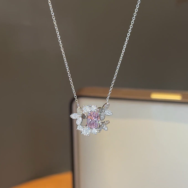 Silver Butterfly Fairy Pink-Purple Necklace