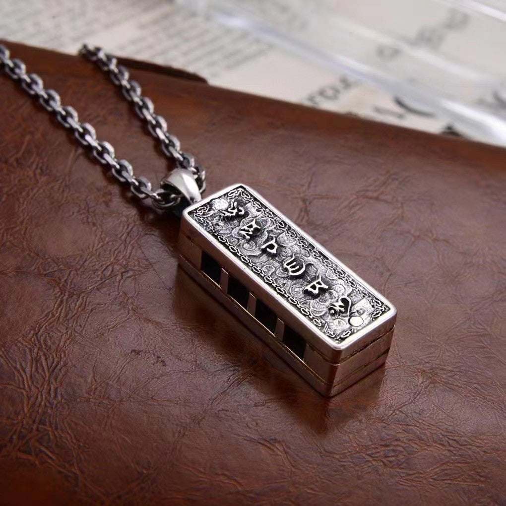 Men Silver Harmonica Necklace